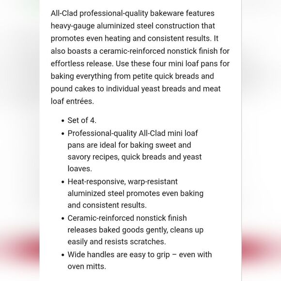 All-Clad Non-Stick Pro Release Mini Loaf Pans- Set Of 4 - Picture 4 of 9